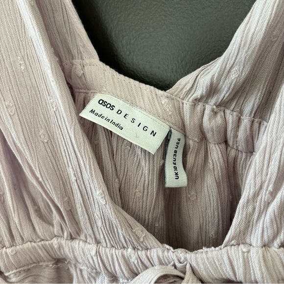 ASOS DESIGN deep v sun top with peplum hem and tie waist in lilac pink size 6 - Picture 4 of 6